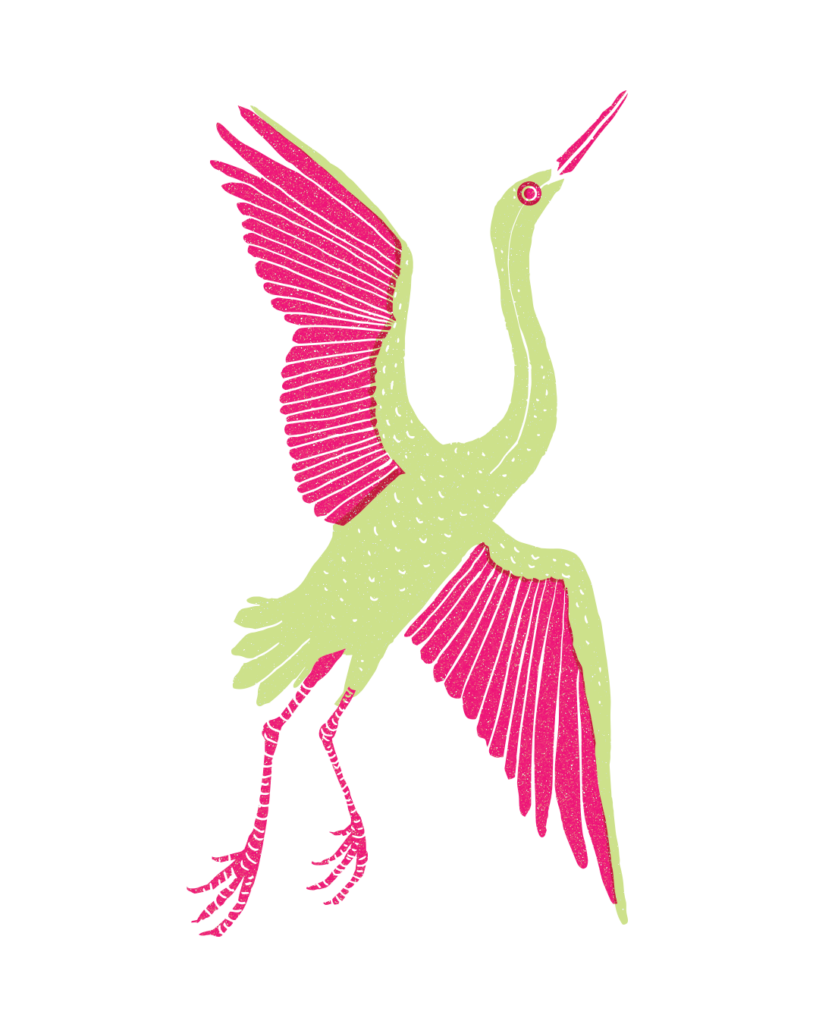 Illustration de Grue bicromatique vert et rose