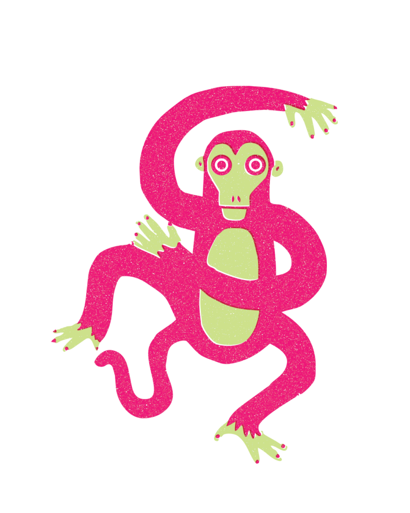 Illustration de Singe des neiges bicromatique vert et rose