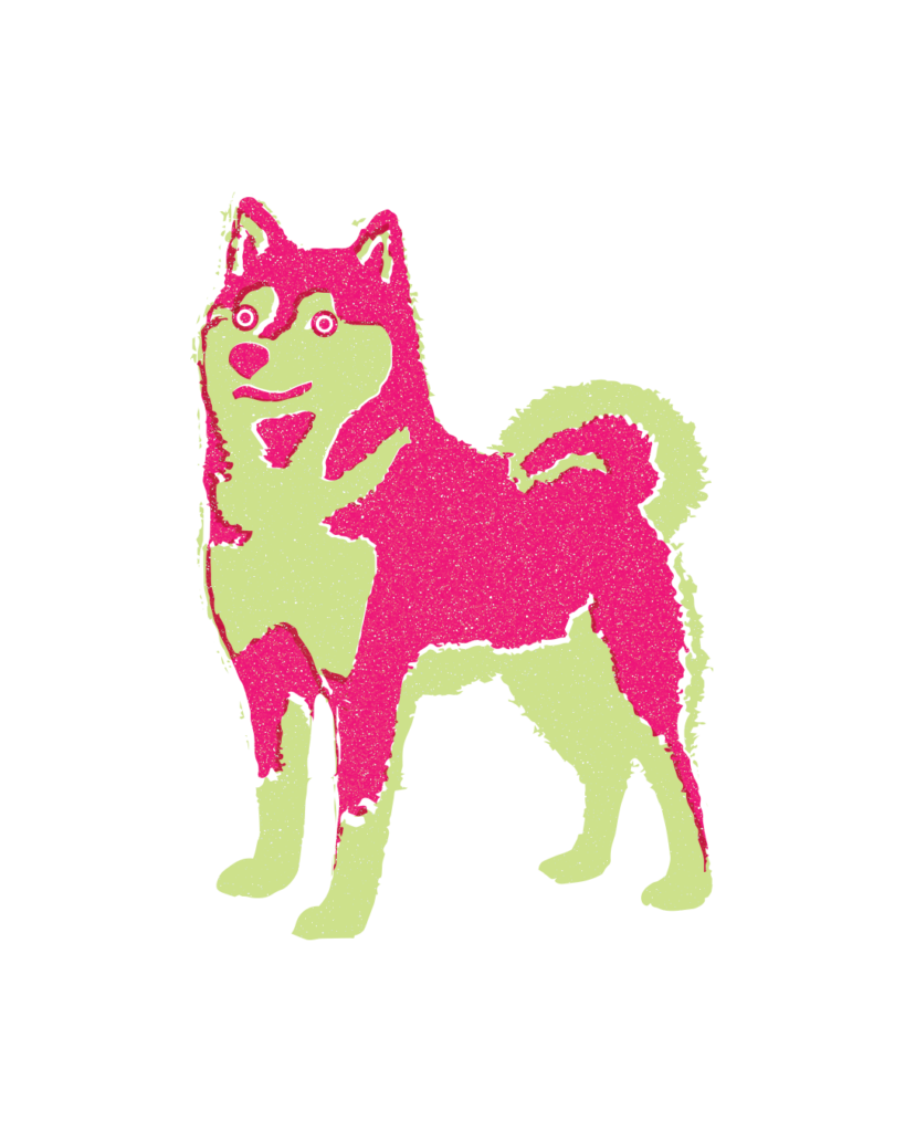 Illustration de Shiba Inu bicromatique vert et rose